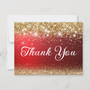 Carte De Remerciements Parties scintillant d'or et huile rouge 40e annive