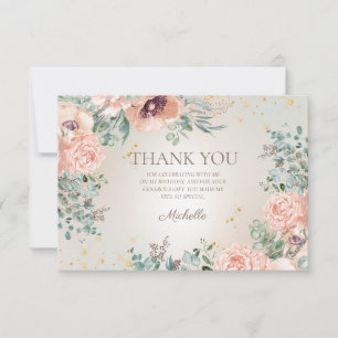 Carte De Remerciements Parties scintillant d'or floral rose pâle Annivers