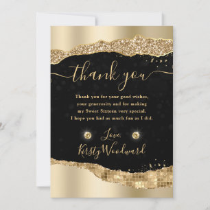 Carte De Remerciements Parties scintillant d'or Glam Tears Edges Sweet 16