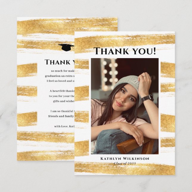 Carte De Remerciements Parties scintillant d'or moderne aquarelle Brush p (Devant / Derrière)
