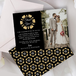 Carte De Remerciements Parties scintillant d'or Monogram Poker Chip Casin