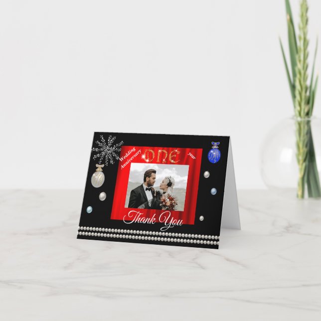 Carte De Remerciements Parties scintillant d'or Noël Premier anniversaire (Devant)