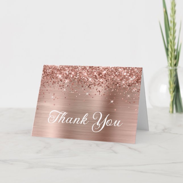 Carte De Remerciements Parties scintillant d'or rose et Foil 50e annivers (Devant)