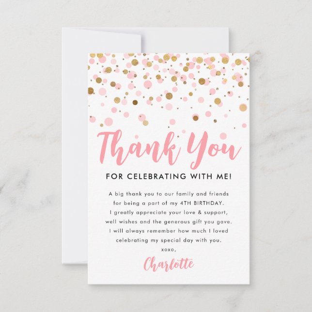 Carte De Remerciements Parties scintillant d'or rose pâle Sparkle Confett (Devant)