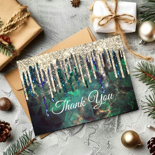 Carte De Remerciements Parties scintillant d'or turquoise vert chic goutt