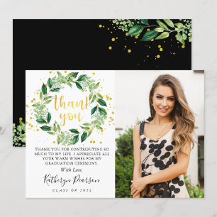 Carte De Remerciements Parties scintillant d'or Wreath Green Chic - Photo