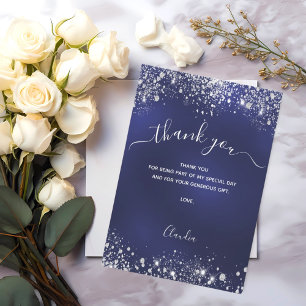 Carte De Remerciements Parties scintillant en argent bleu marine scintill