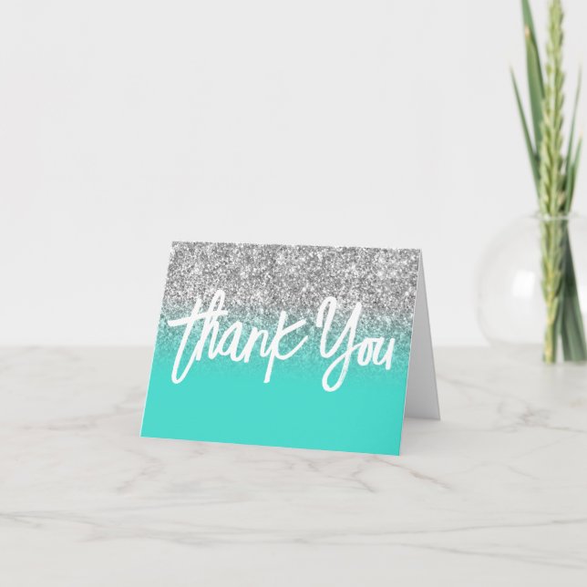 Carte De Remerciements Parties scintillant en argent de luxe Turquoise Om (Devant)