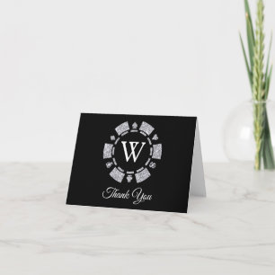 Carte De Remerciements Parties scintillant en argent Monogram Poker Chip