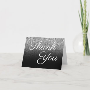 Carte De Remerciements Parties scintillant en argent noir Ombre