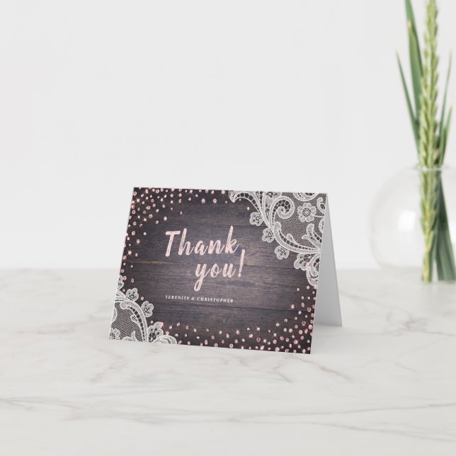 Carte De Remerciements Parties scintillant en dentelle rousse mariage rus (Devant)