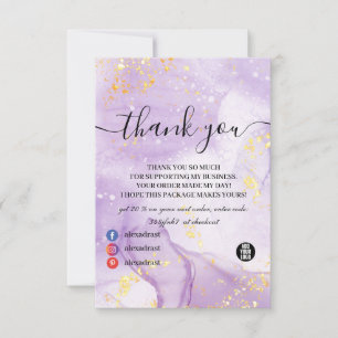 Carte De Remerciements Parties scintillant en marbre d'or violet