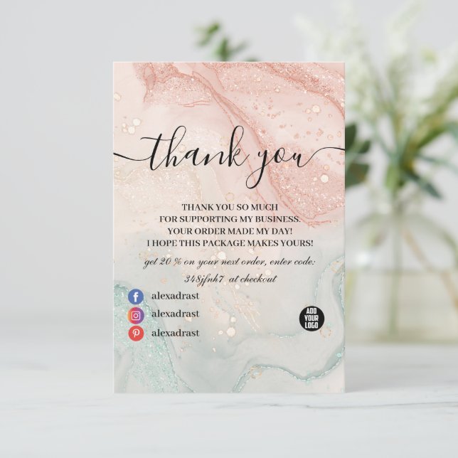 Carte De Remerciements Parties scintillant en marbre liquide (Debout devant)