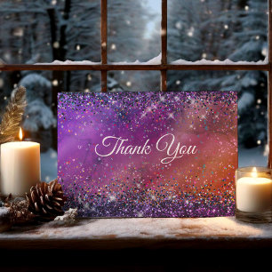 Carte De Remerciements Parties scintillant en métal brossé violet iridesc