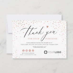 Carte De Remerciements Parties scintillant en or rose script simple logo