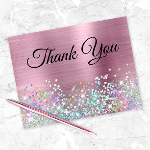 Carte De Remerciements Parties scintillant Fille Rose Foil Holo