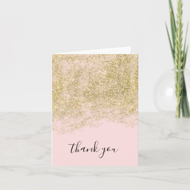 Carte De Remerciements Parties scintillant Gold Faux rose pâle étincelle (Devant)