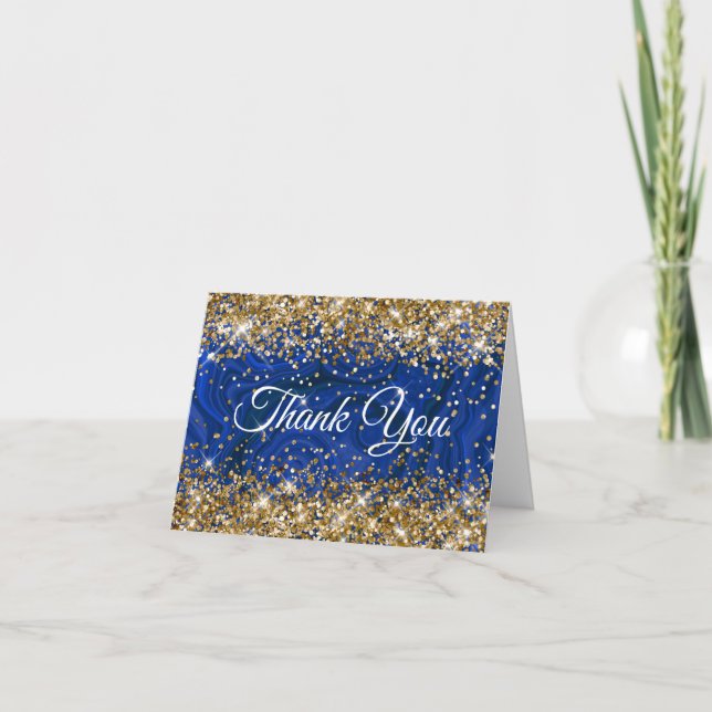Carte De Remerciements Parties scintillant Gold Lapis Lazuli 50e annivers (Devant)