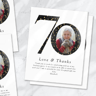Carte De Remerciements Parties scintillant noire 70e anniversaire Photo