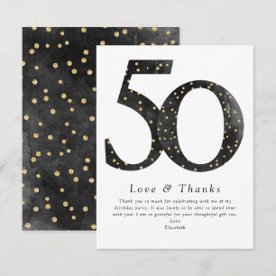 Carte De Remerciements Parties scintillant noire Confetti 50e anniversair