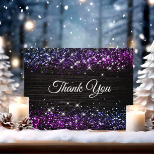 Carte De Remerciements Parties scintillant noire mignonne violet