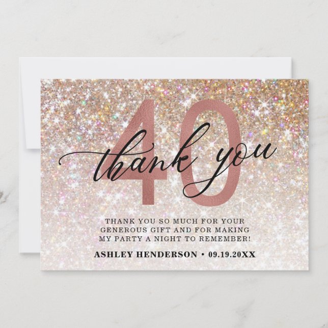 Carte De Remerciements Parties scintillant Ombre Sweet 40e anniversaire C (Devant)