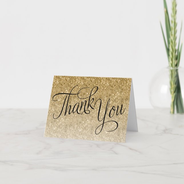 Carte De Remerciements Parties scintillant Or - Message et photo internes (Devant)