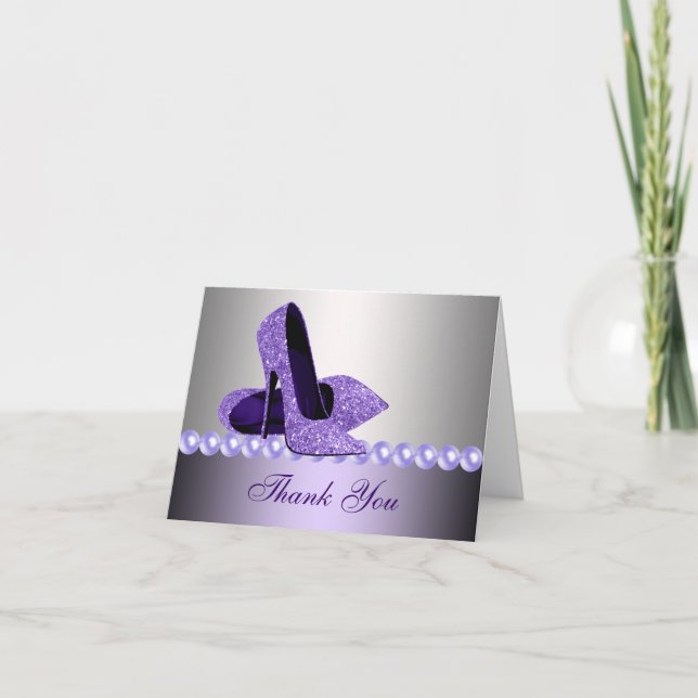 Carte De Remerciements Parties scintillant Purple High Heel Chaussures Me (Devant)
