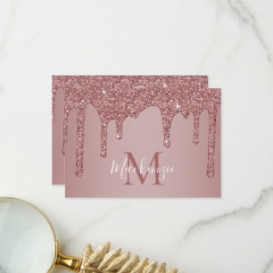 Carte De Remerciements Parties scintillant rose à goutte d'or Monogramme