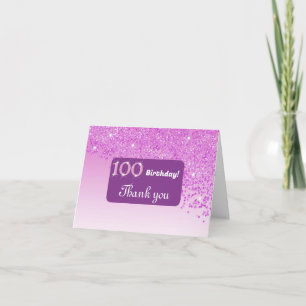 Carte De Remerciements Parties scintillant rose brillant, 100e anniversai