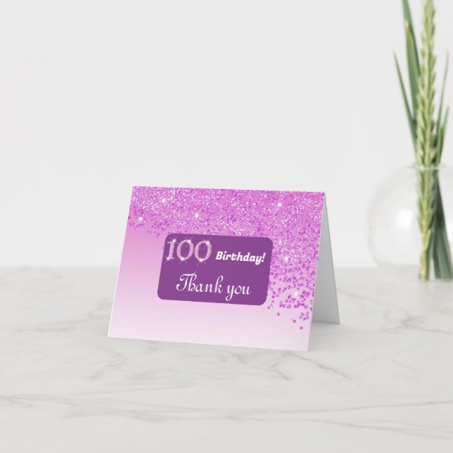 Carte De Remerciements Parties scintillant rose brillant, 100e anniversai (Devant)