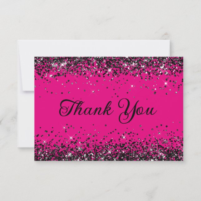 Carte De Remerciements Parties scintillant rose et noir chaud 40e anniver (Devant)