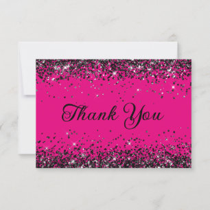Carte De Remerciements Parties scintillant rose et noir chaud 40e anniver