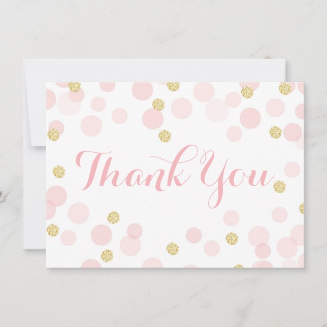 Carte De Remerciements Parties scintillant rose et or Confetti (Devant)