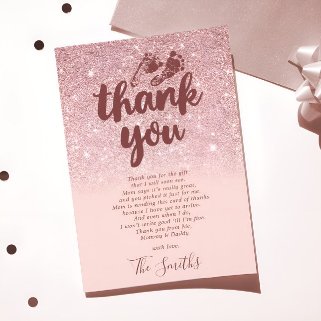 Carte De Remerciements Parties scintillant rose or Blush Pink Ombre Baby  (Créateur téléchargé)