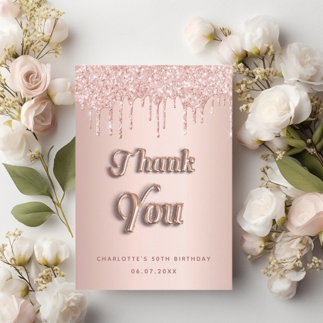 Carte De Remerciements Parties scintillant rose or rose d'anniversaire lu (Créateur téléchargé)