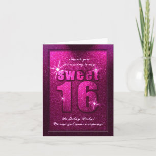 Carte De Remerciements Parties scintillant rose sucré 16 Anniversaire Car