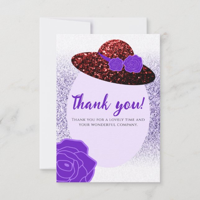 Carte De Remerciements Parties scintillant rouge casquette lavande violet (Devant)