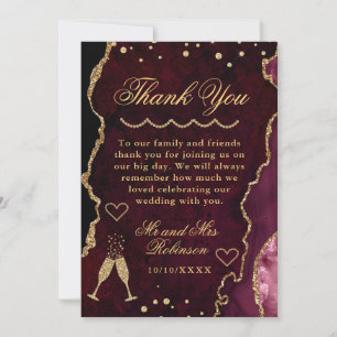 Carte De Remerciements Parties scintillant rouge et or  marbre Mariage d'