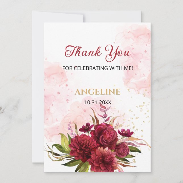 Carte De Remerciements Parties scintillant Splash Bourgogne Dahlia Rose A (Devant)