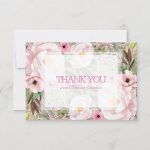 Carte De Remerciements Parties scintillant tendance rose Floral Sweet 16 