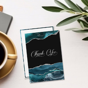 Carte De Remerciements Parties scintillant turquoise Blue Silver Faux