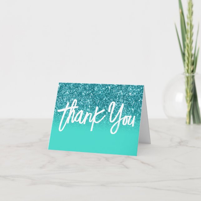 Carte De Remerciements Parties scintillant Turquoise de luxe Turquoise Om (Devant)