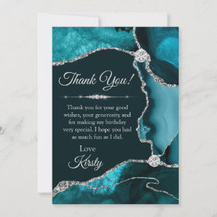Carte De Remerciements Parties scintillant turquoise et argent Agate Anni