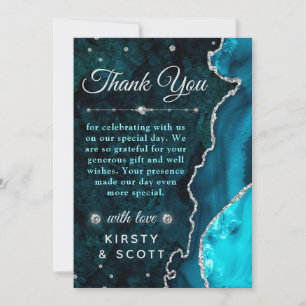 Carte De Remerciements Parties scintillant turquoise et argent Agate et M