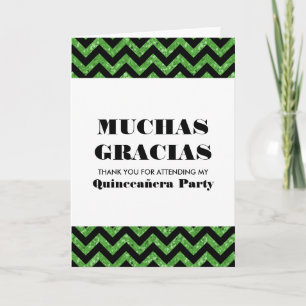 Carte De Remerciements Parties scintillant verte Chevron Quinceañera Merc