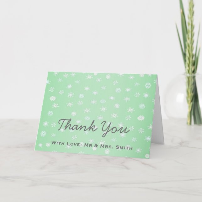 Carte De Remerciements Parties scintillant verte Snowflakes Étincelles Po (Devant)