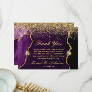 Carte De Remerciements Parties scintillant violet et or Agate Marbre Mari