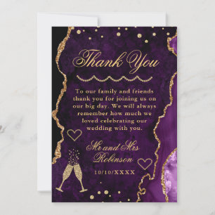 Carte De Remerciements Parties scintillant violet et or Marbre Agate Mari