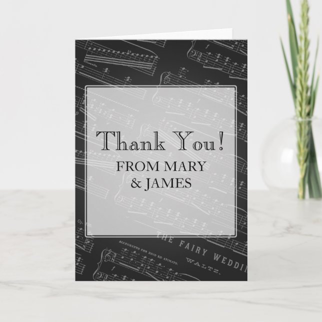 Carte De Remerciements Partition de musique de mariage "Merci" Noir (Devant)